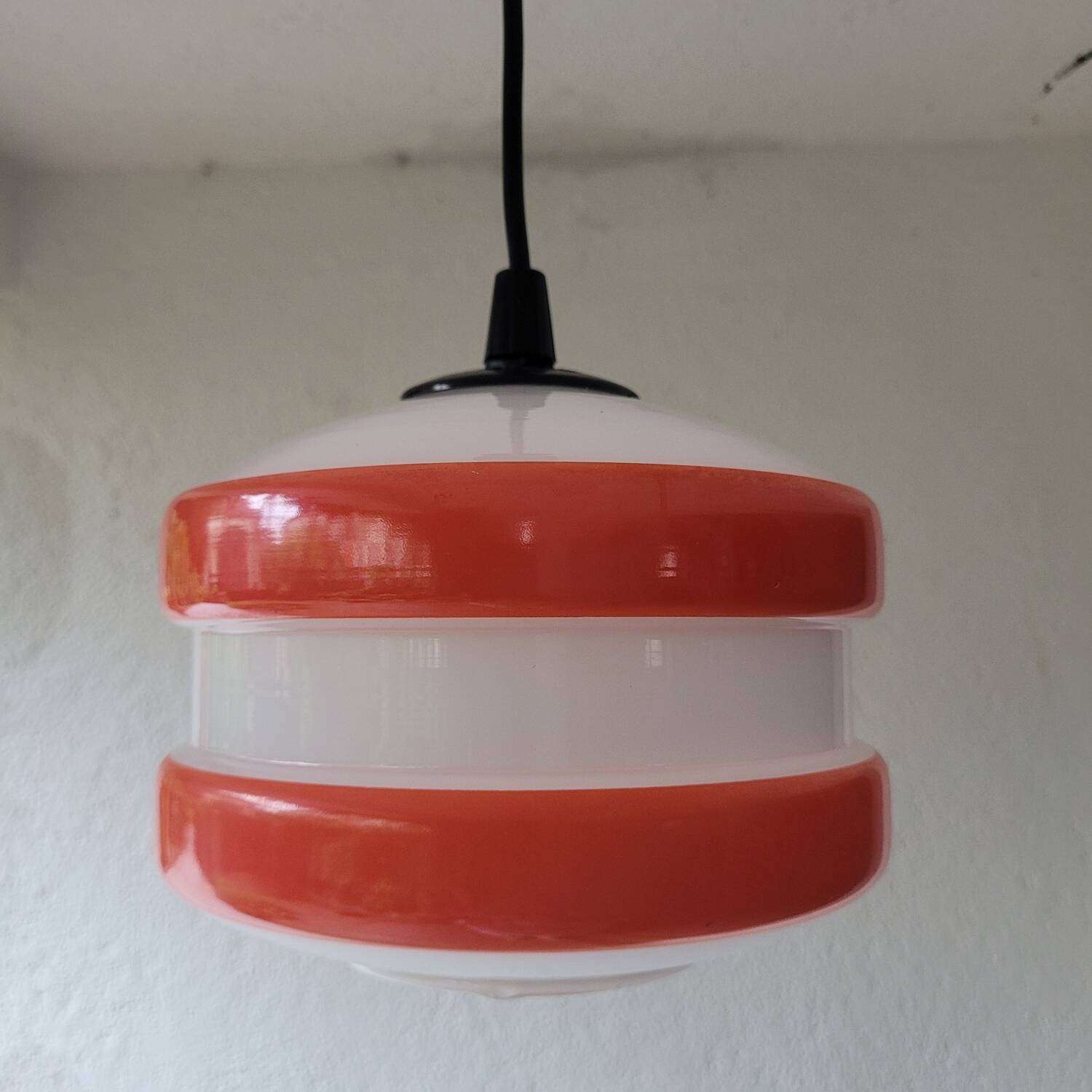 70s pop pendant light orange & white – opaline glass, equipped