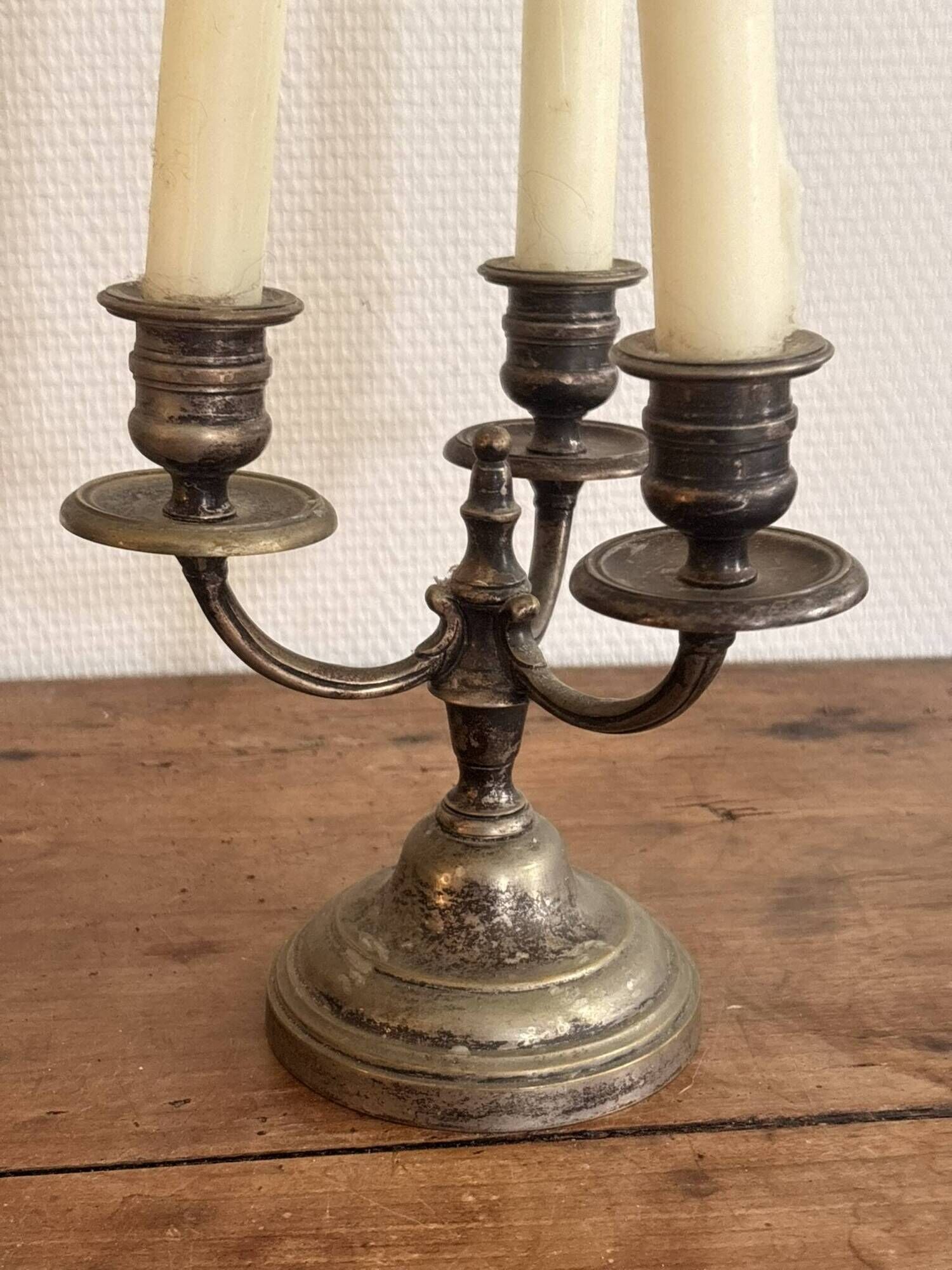 Pair of 3-Light Candelabra Silver Metal Louis XIV Regency Style