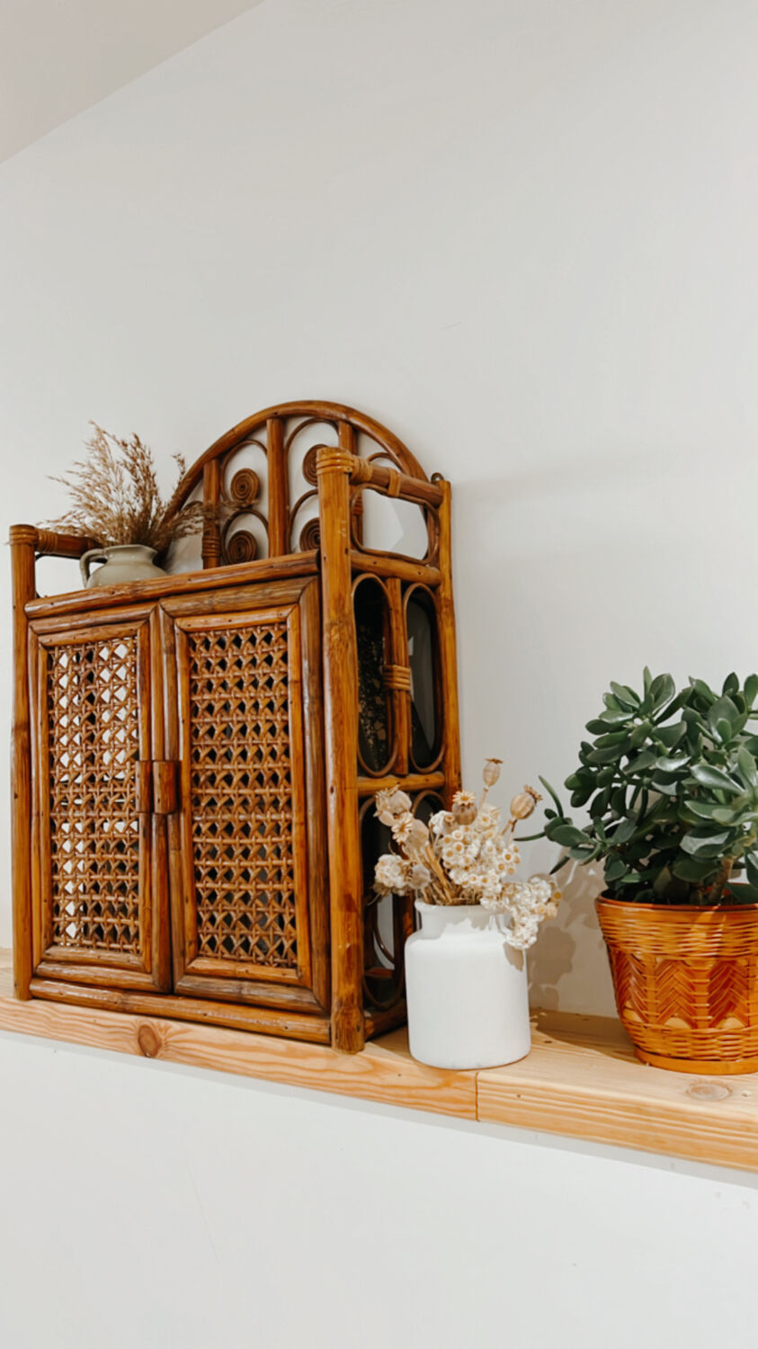 Vintage rattan wall shelf