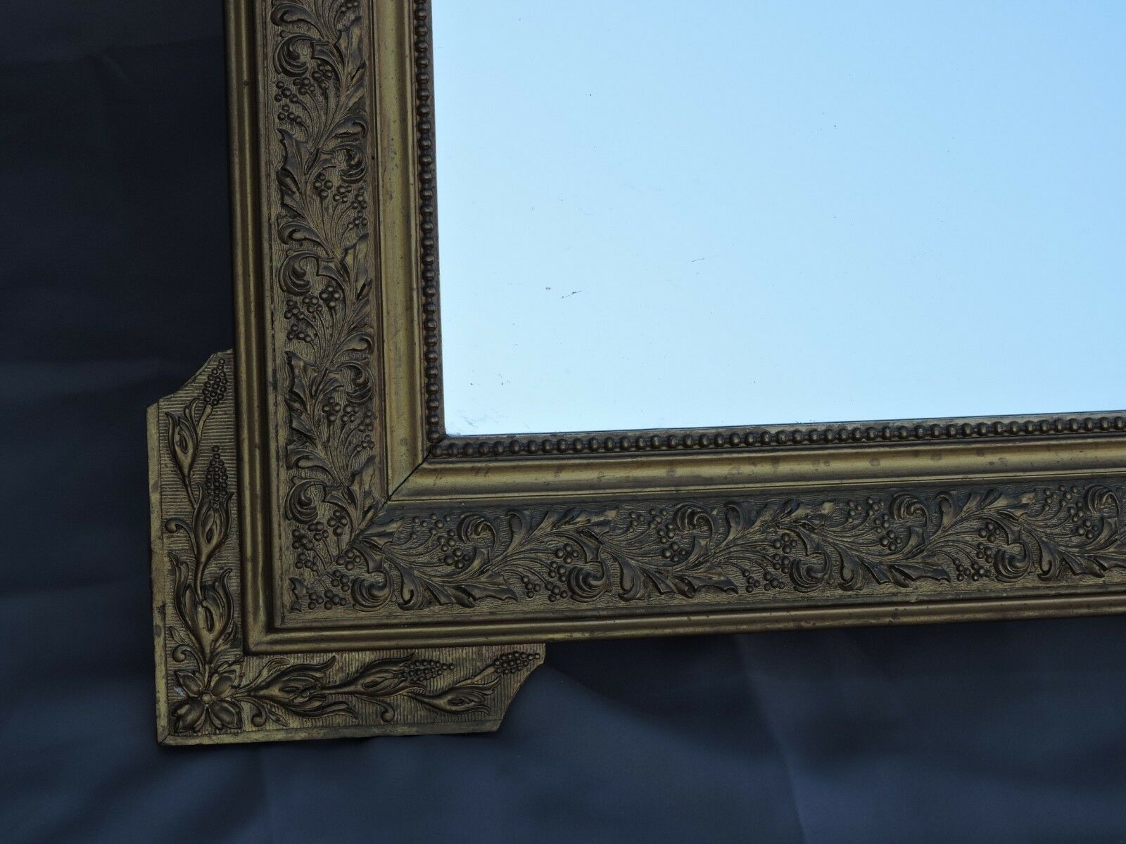 Glass or golden mirror of old fireplace 67x100cm pediment with chimeras