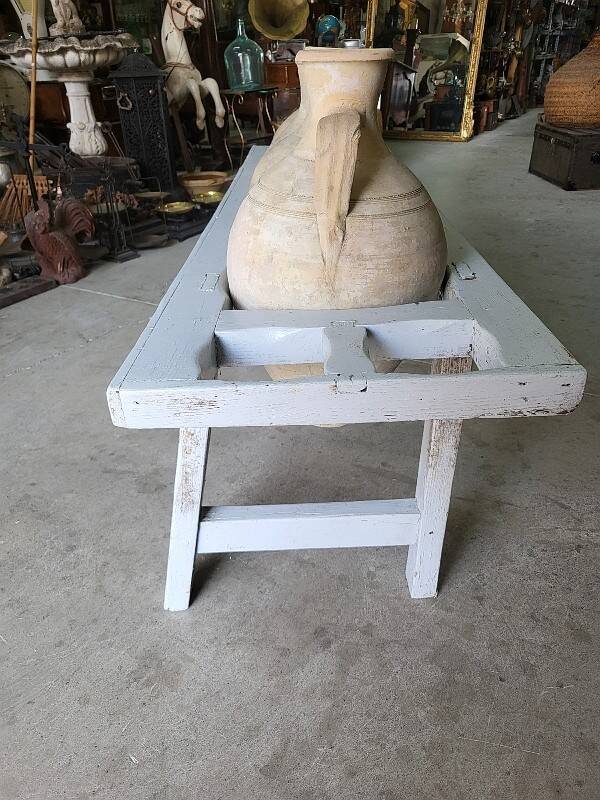 Antique painted wooden jar holder with 4 earthenware jars