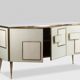 Geometric sideboard in glass and gilded brass. Contemporary Italian work.