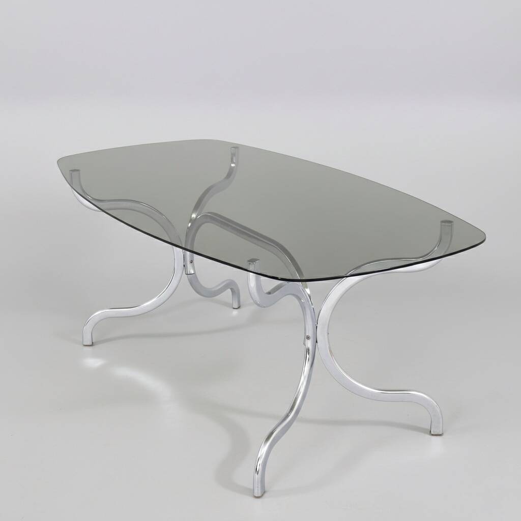 Dining table in chrome and smoked glass - Gastone Rinaldi 1970