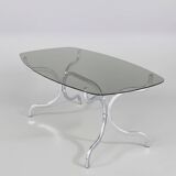 Dining table in chrome and smoked glass - Gastone Rinaldi 1970
