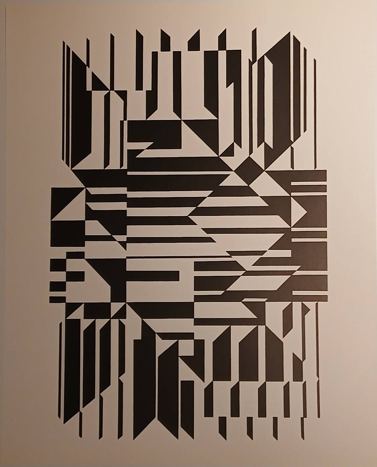 Vintage linear silkscreen print by Victor Vasarely, circa 1970, op art
