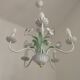 French Vintage 5 Light White Metal Chandelier With Pretty Pink Flowers