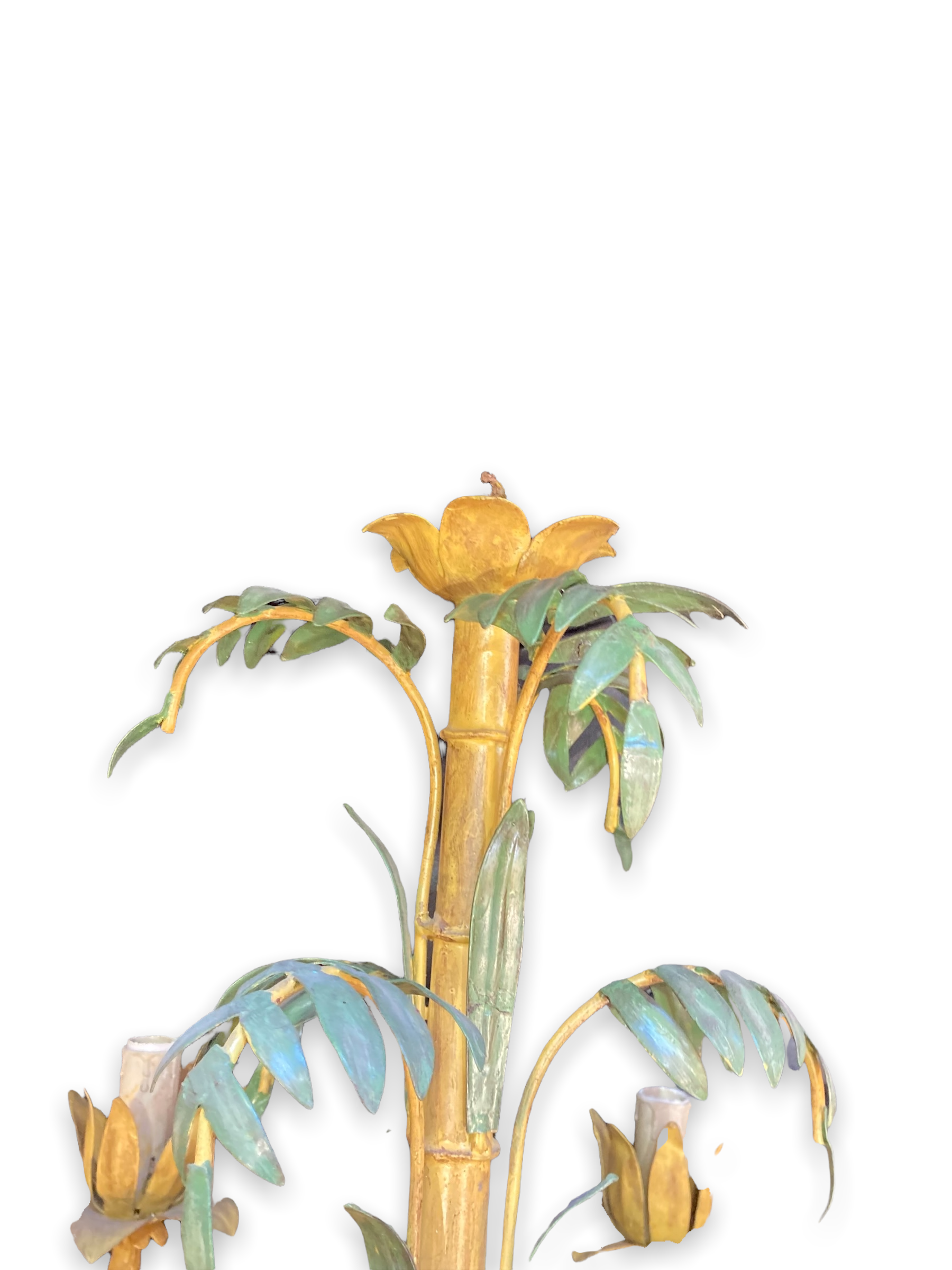 Bamboo chandelier with five lights in painted sheet metal