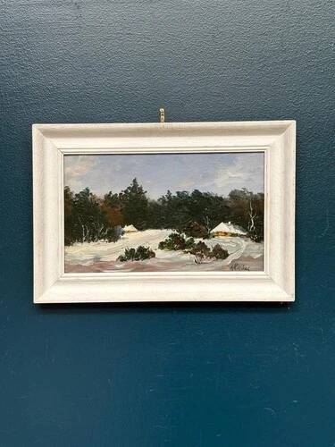 Original Swedish Oil on Panel “Winter Landscape” Vintage & Framed