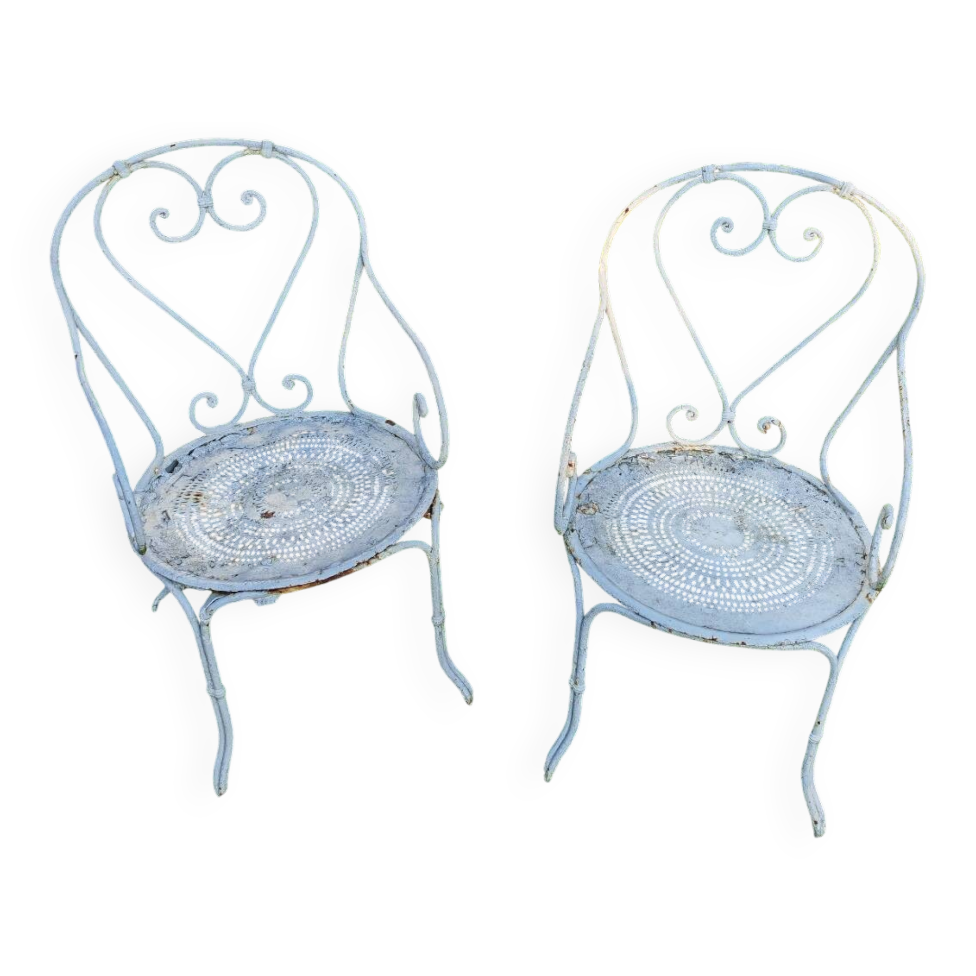 2 antique wrought iron armchairs