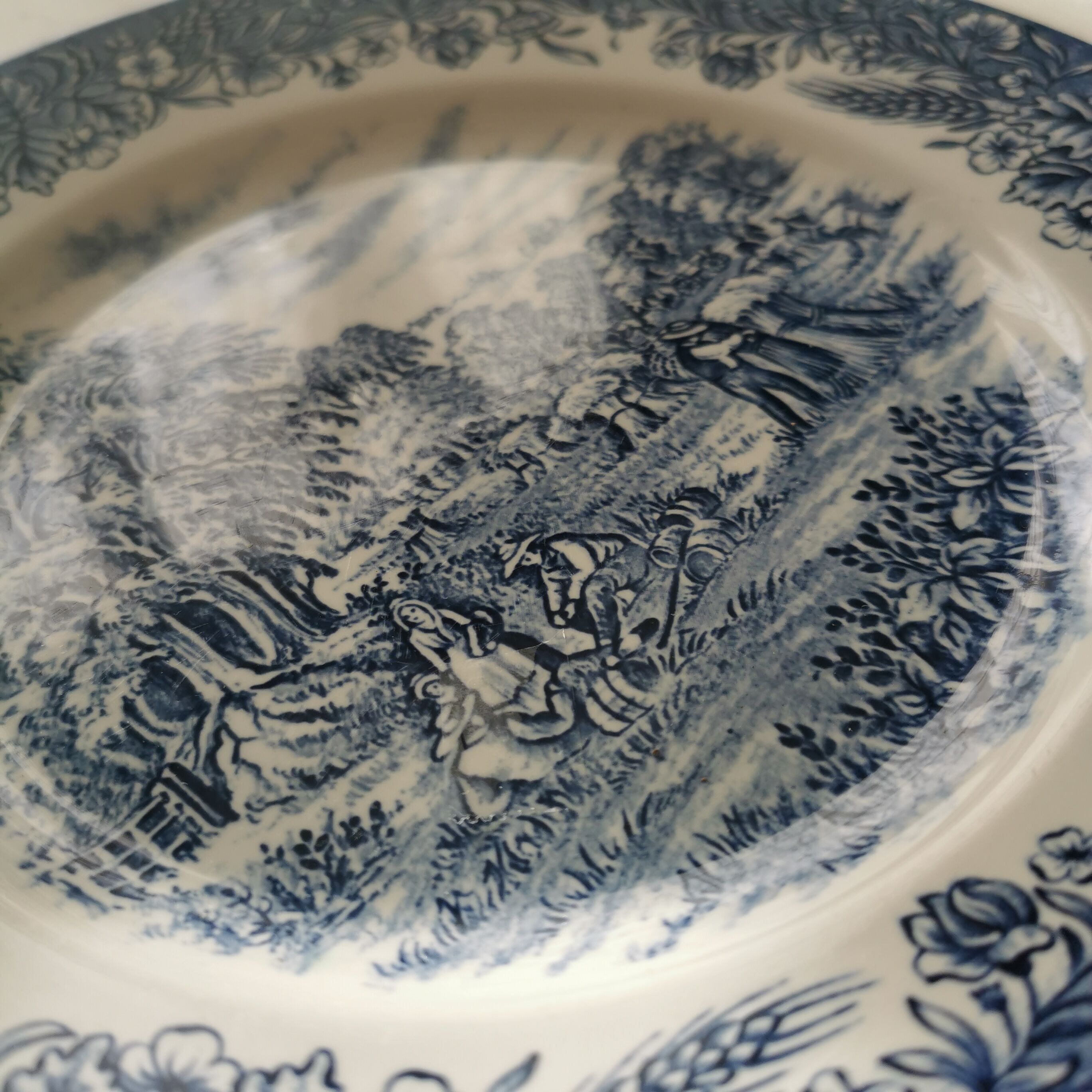 Churchill England porcelain dinner plate. Currier & Ives Harvest Pattern