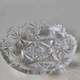 Vintage pocket tray in cut Bohemian crystal. Sophisticated star/brass patterns. Stylish Czech Boho