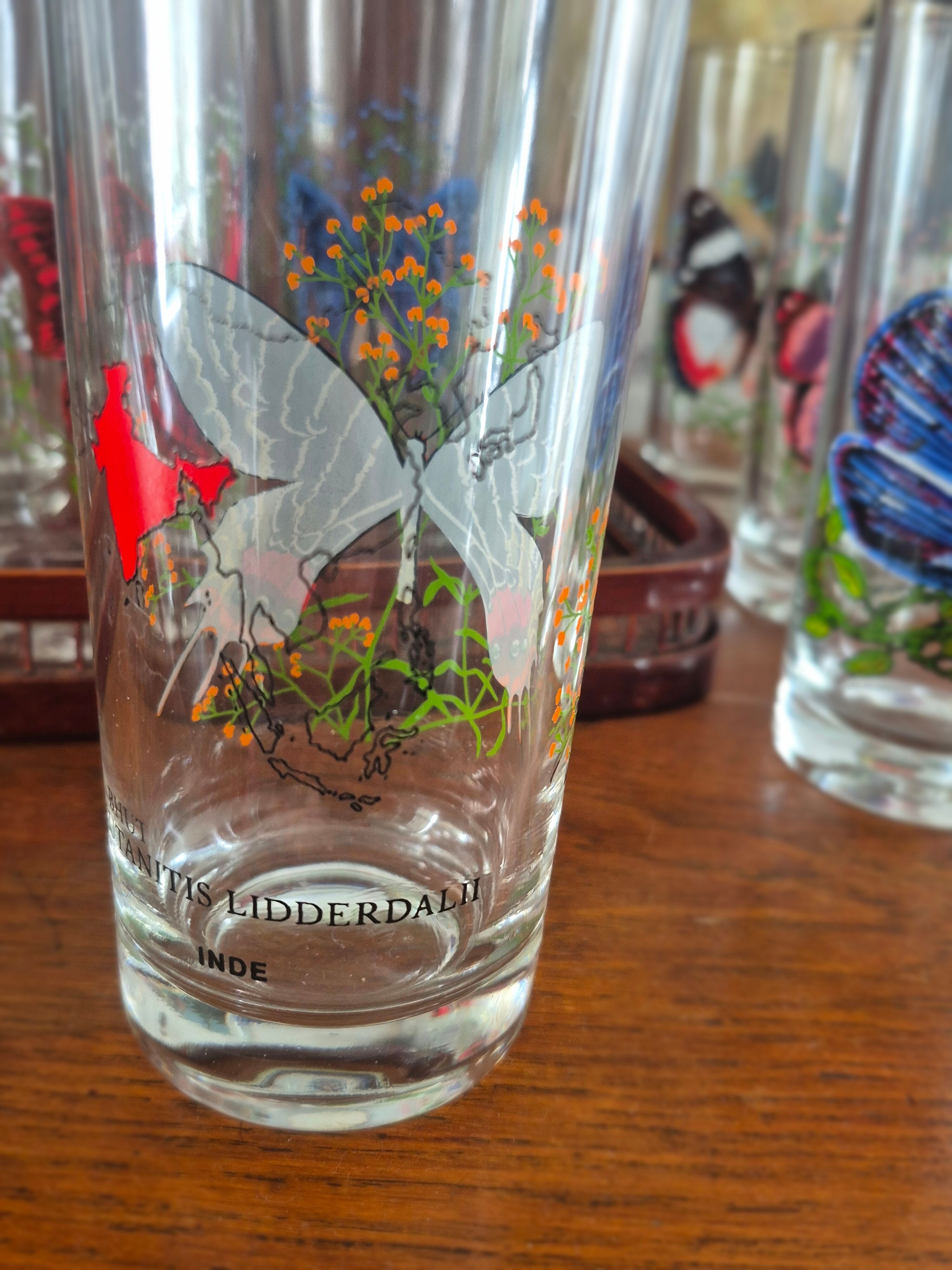 Set of 10 butterfly glasses from the Reims glassworks, vintage.