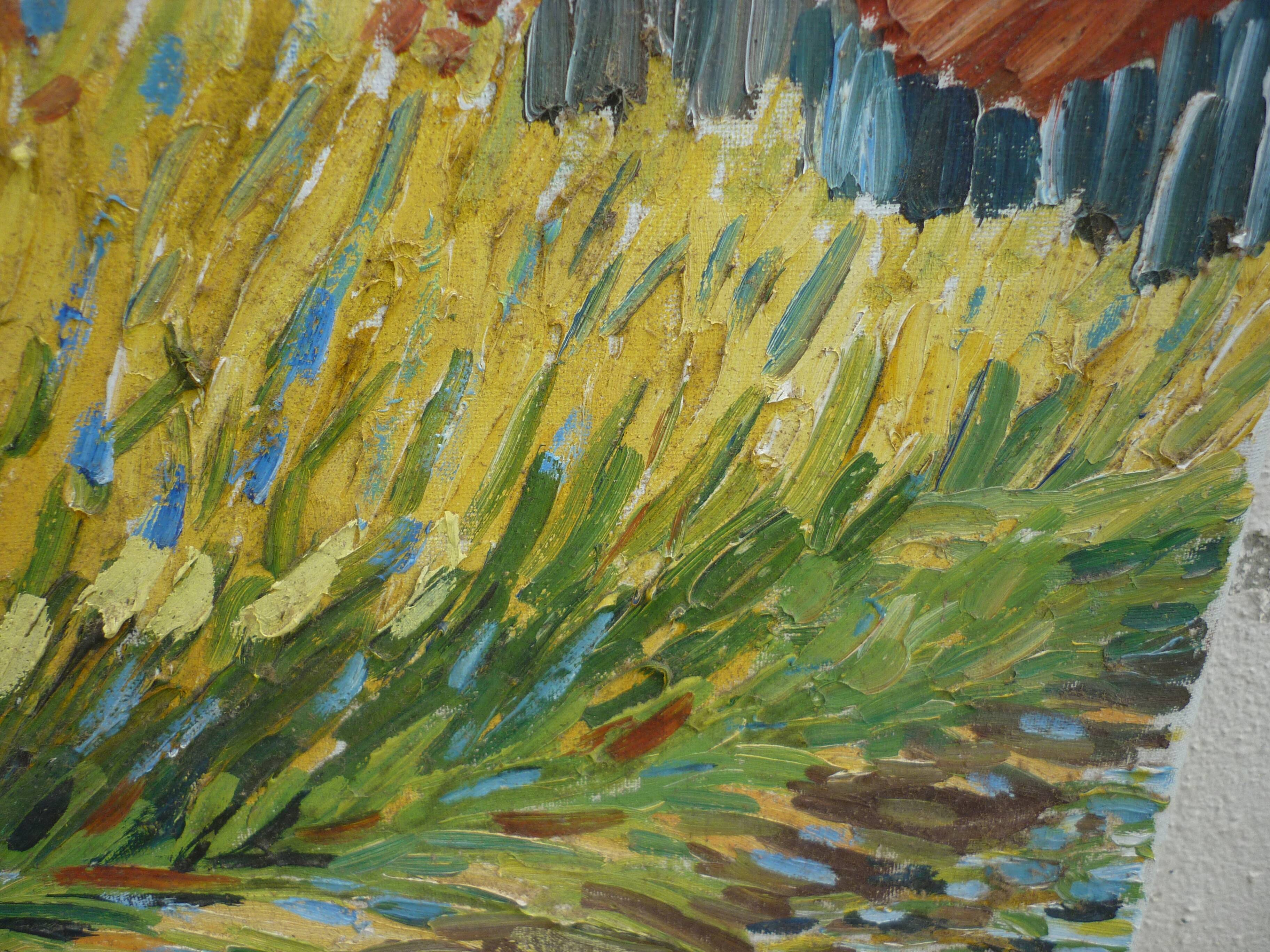 Tableau abstrait peinture couteau signé Lalanne