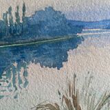 Watercolor Painting "Landscape at the River" circa 1920 + frame