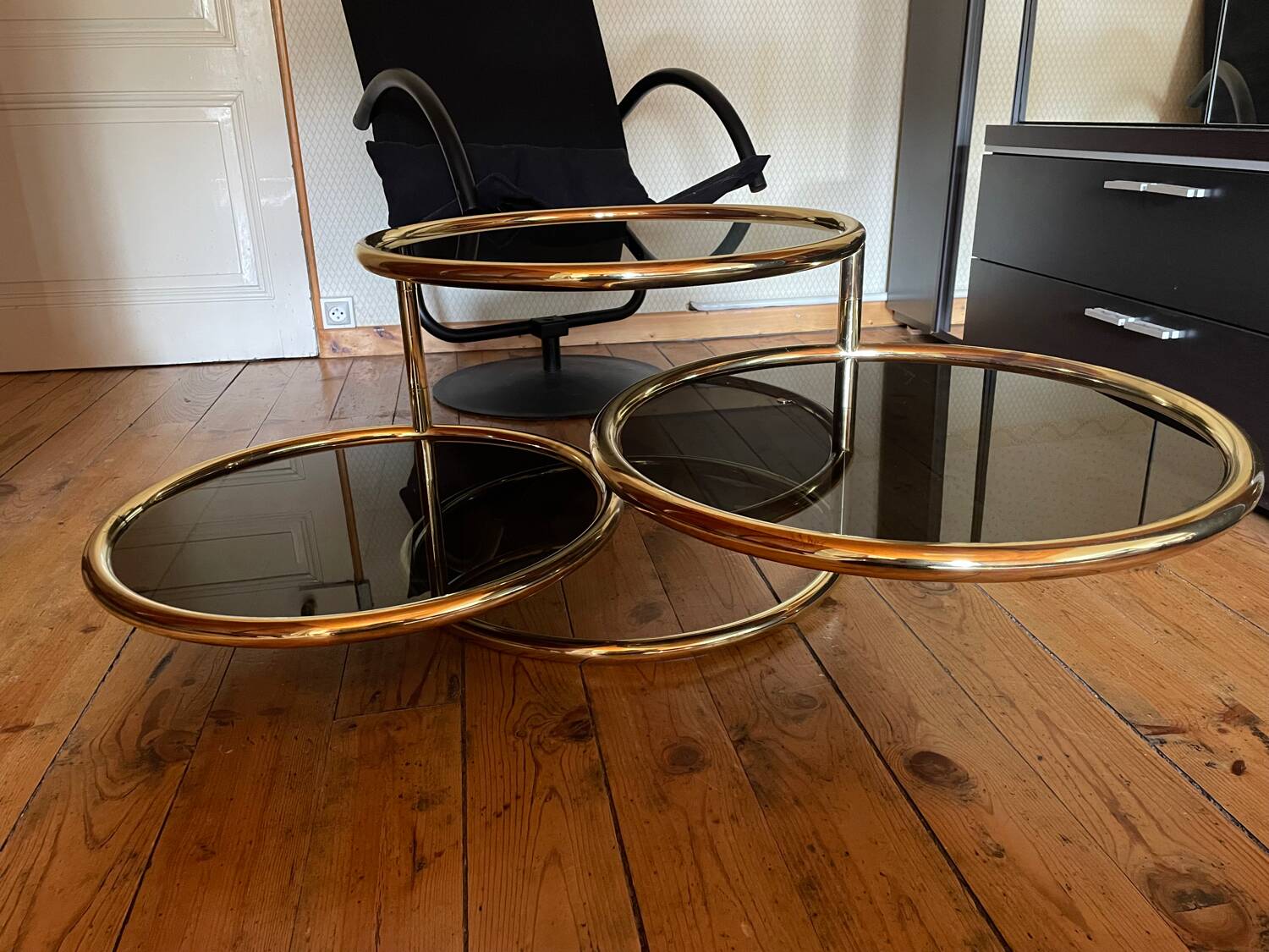 Postmodern Italian Gold Swivel Coffee Table, Milo Baughman Style