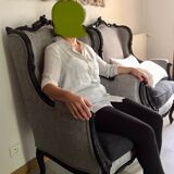 2 shepherdess armchairs with old ears nineteenth fully restored