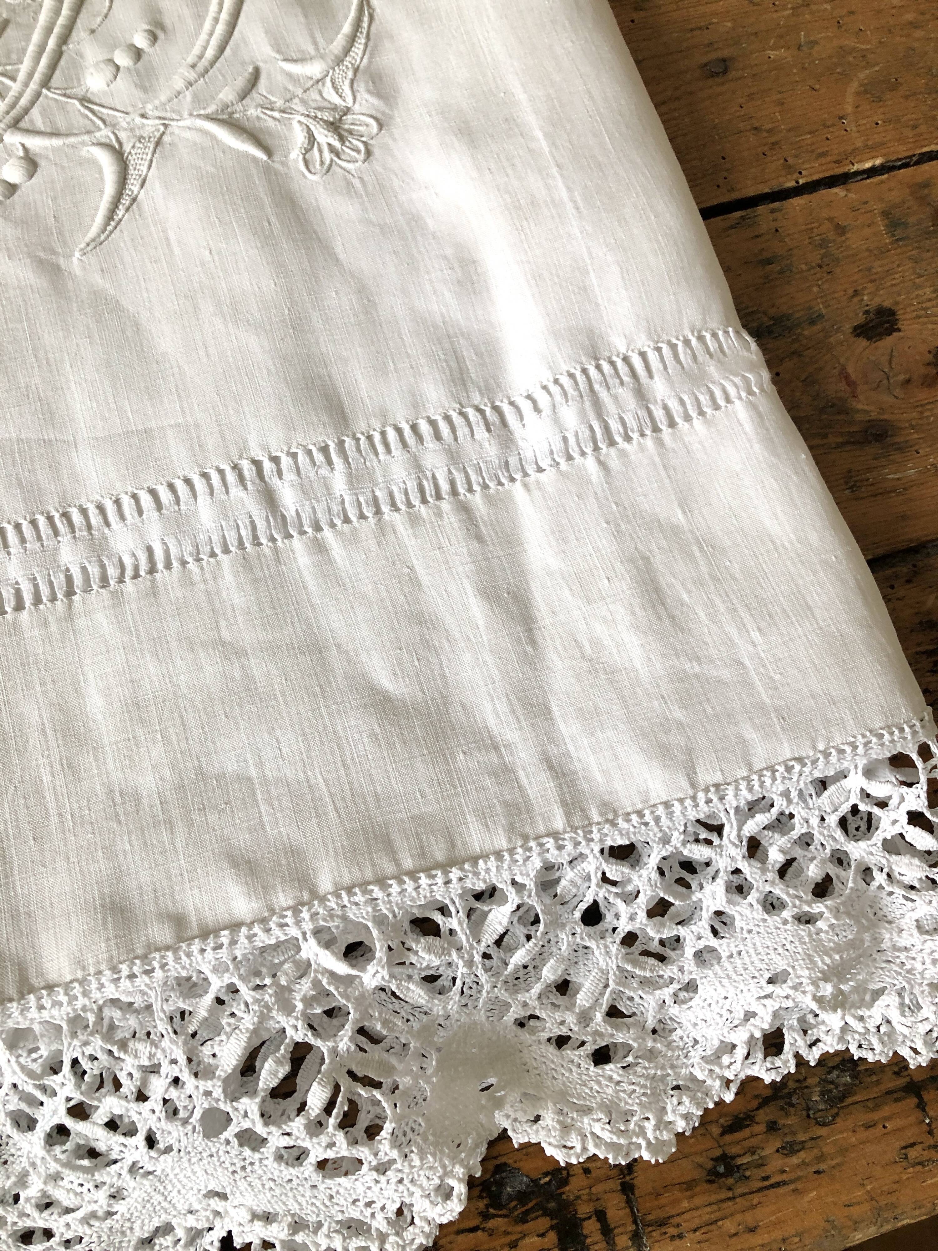 Old pure linen sheet embroidered and monograms