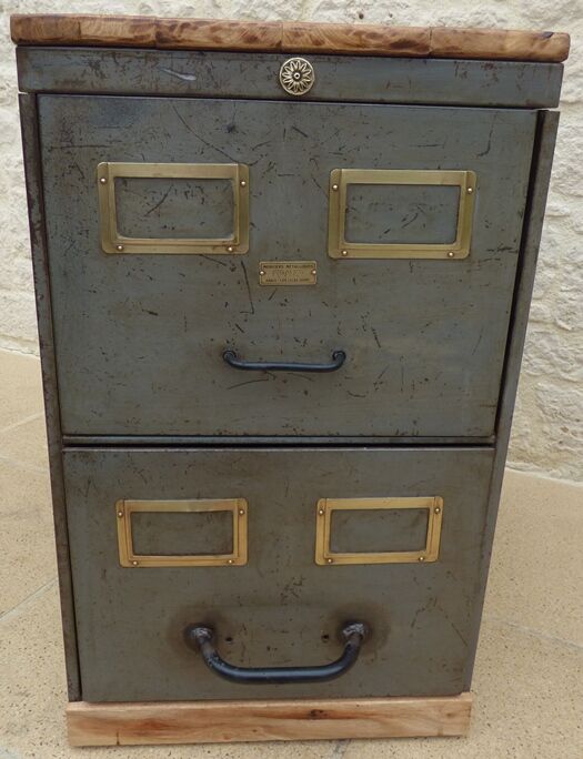 Real industrial furniture two drawers brand RONEO metal mobiler Paris -Lilas