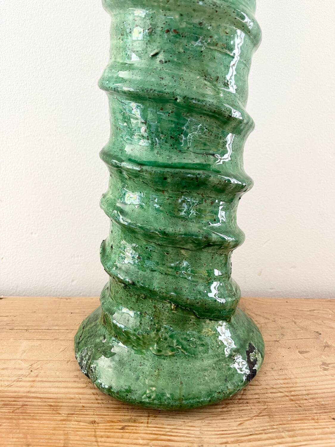 Green enamelled terracotta candle holder 50 cm