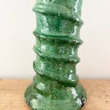 Green enamelled terracotta candle holder 50 cm