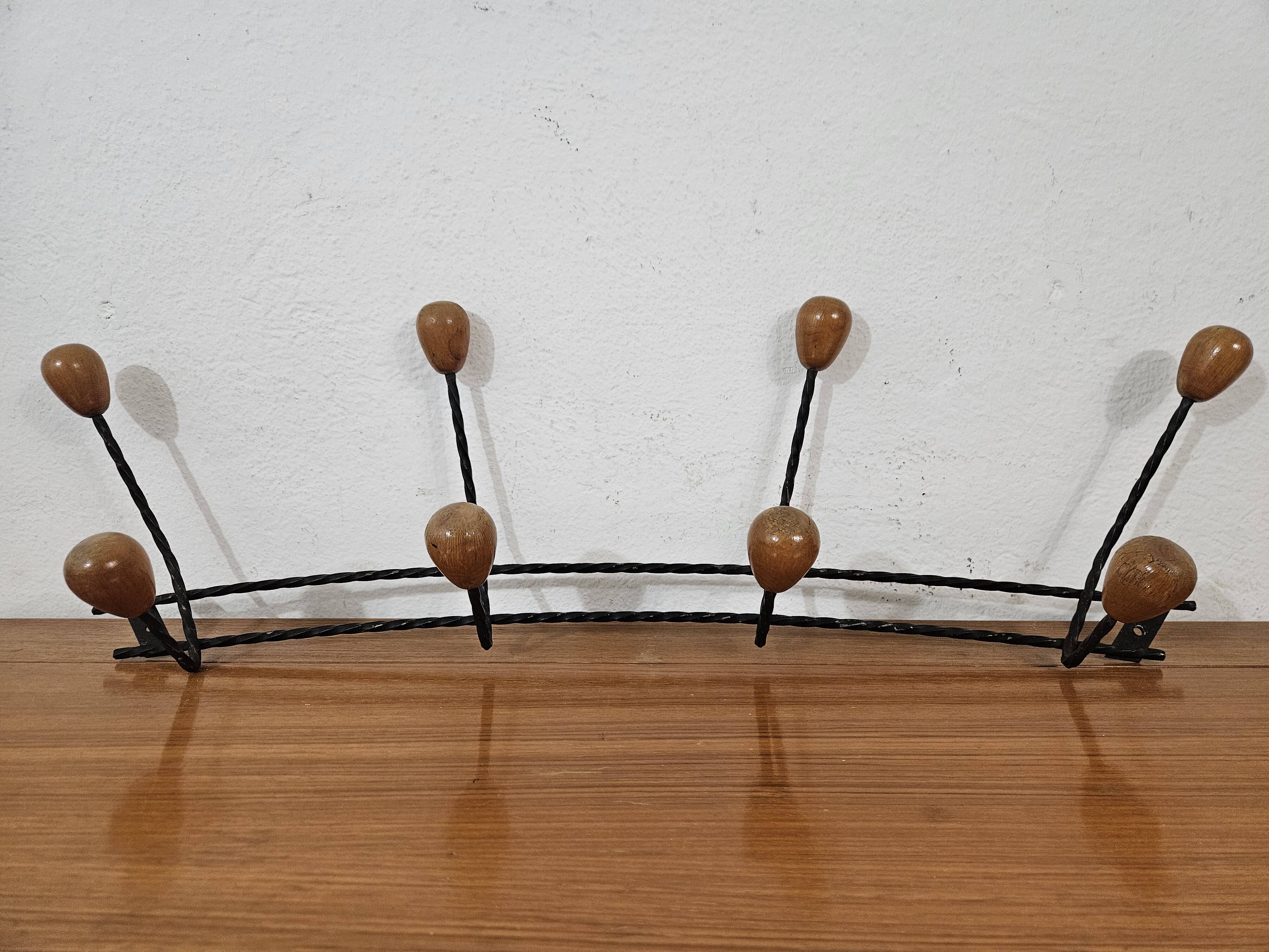 Vintage wall coat rack - Varnished wooden coat rack