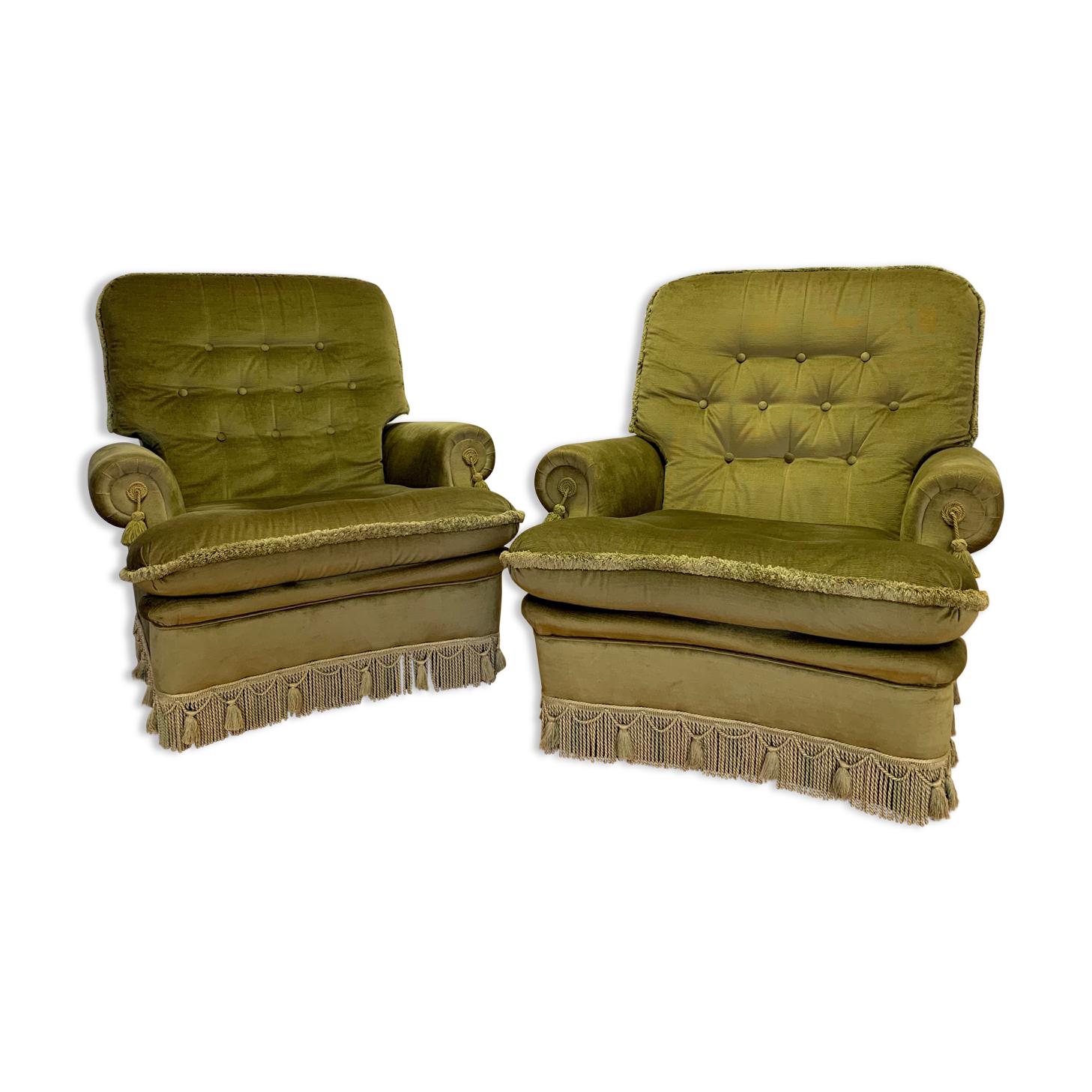 Pair of English velvet armchairs