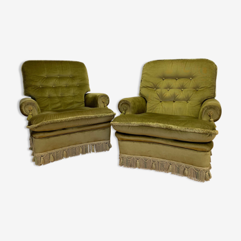 Pair of English velvet armchairs