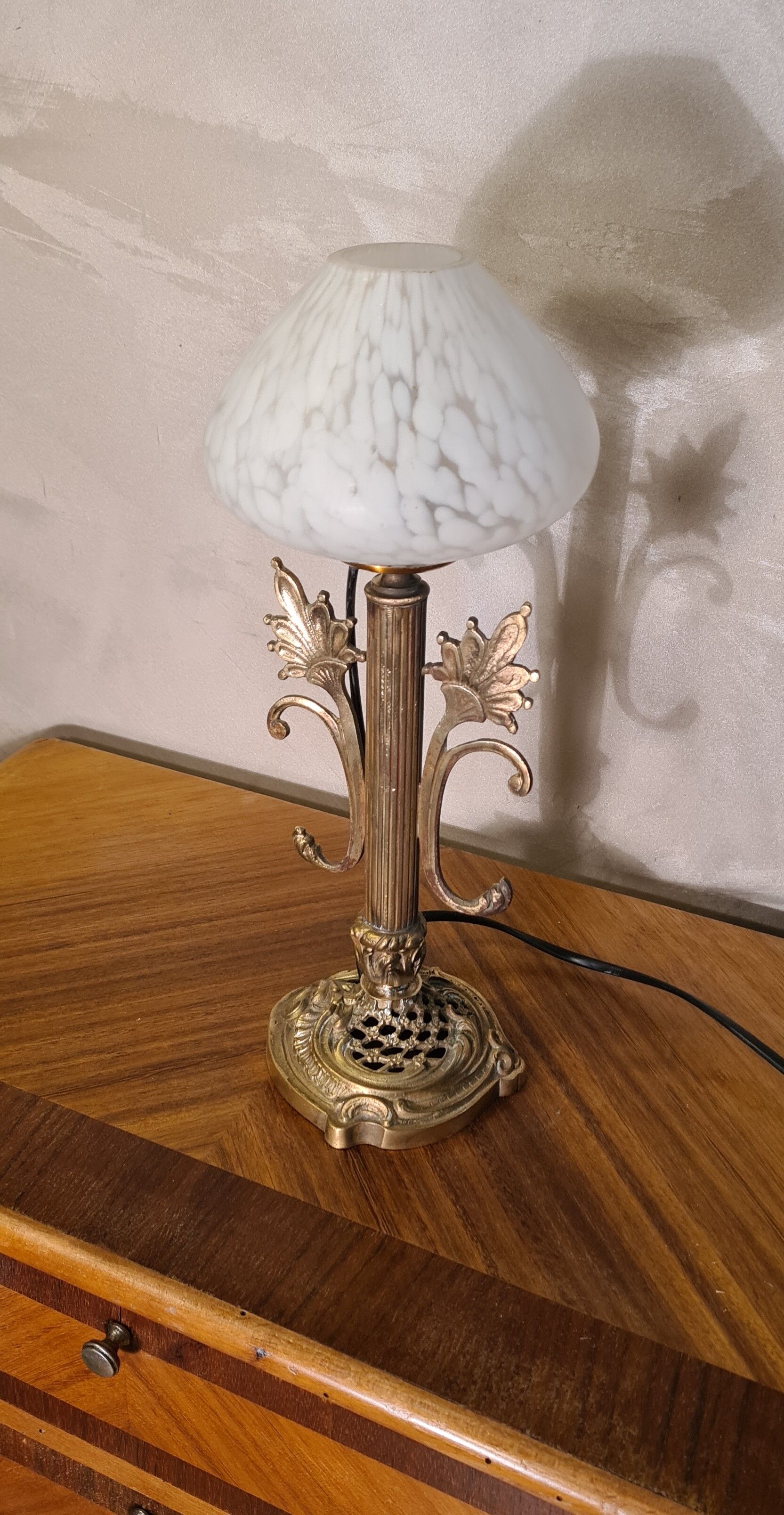Art nouveau bronze and brass lamp