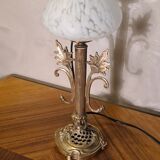 Art nouveau bronze and brass lamp
