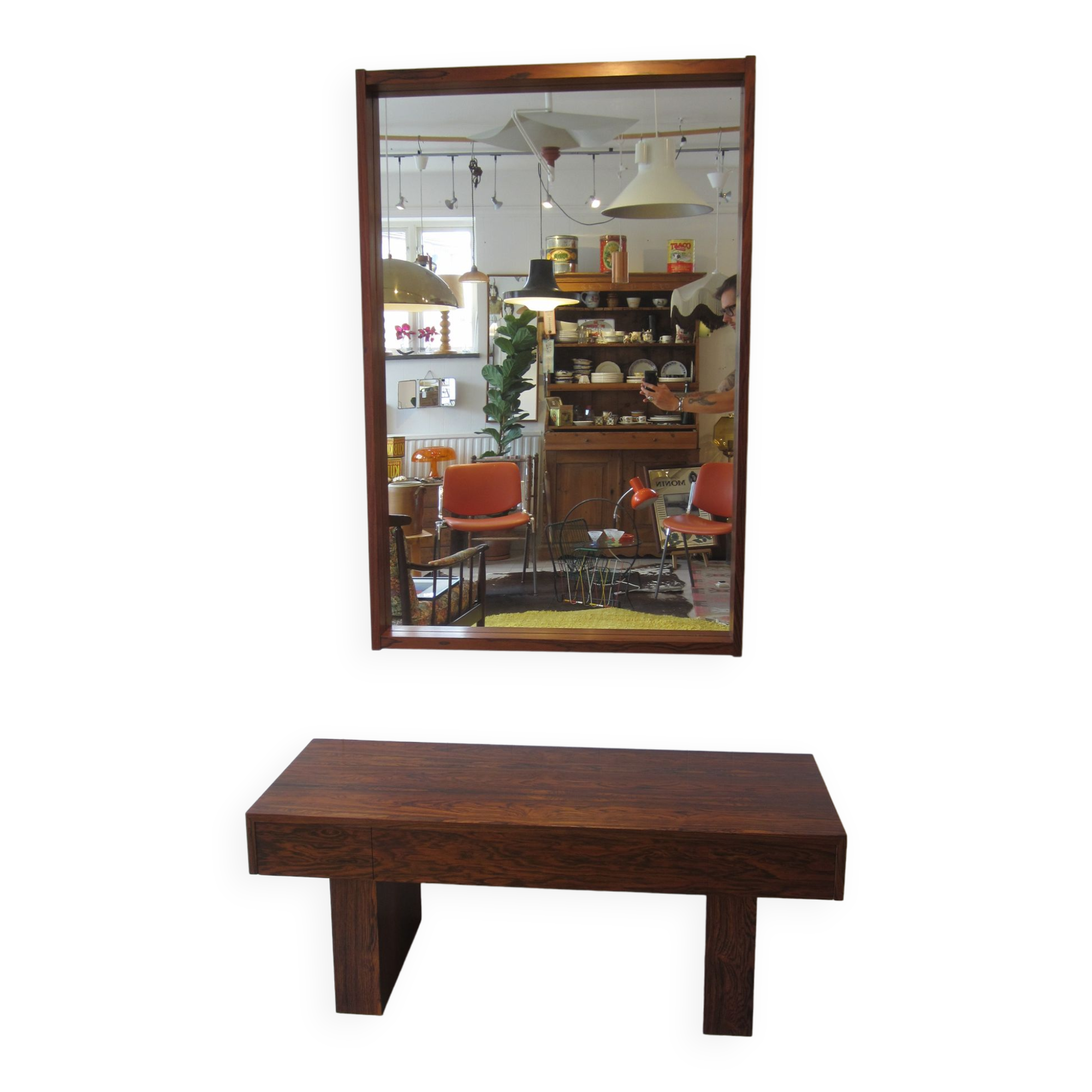 Scandinavian hall furniture, chest of drawers and mirror Ateljé Glas & Trä Hovmantorp