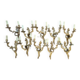 Set of 5 pairs of Louis XV style gilt bronze wall lights + bulbs