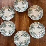 Set of 6 old Sarreguemines Neige green flat plates