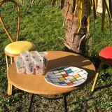Coffee table & 2 vintage bamboo and rattan chairs 1950