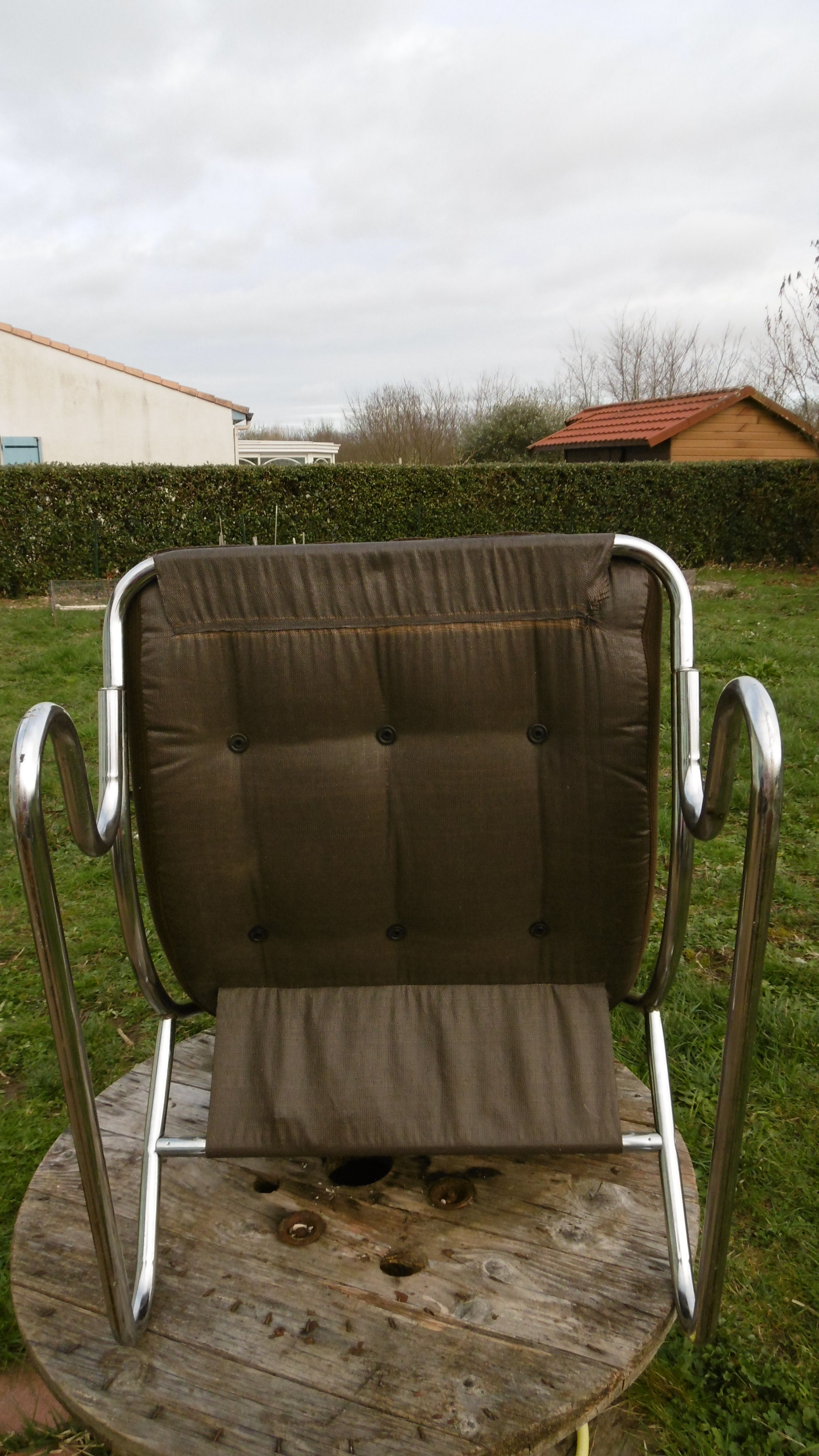 Chair tubular in Brown velvet of the 1970s