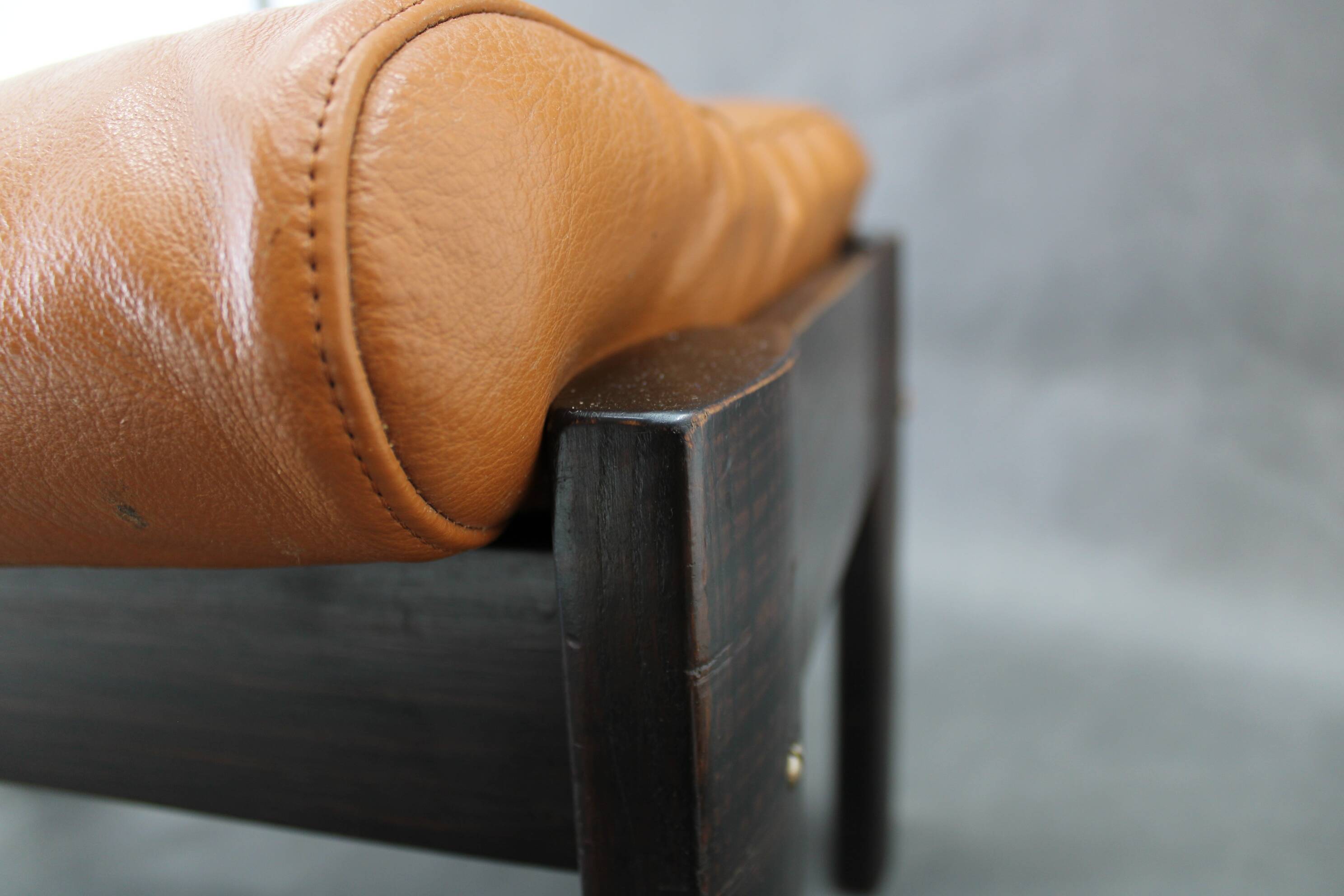 1960s Brown Leather Oak Stool, Denmark