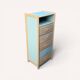 Tall chest of drawers in raw wood and grey-blue, 1950.