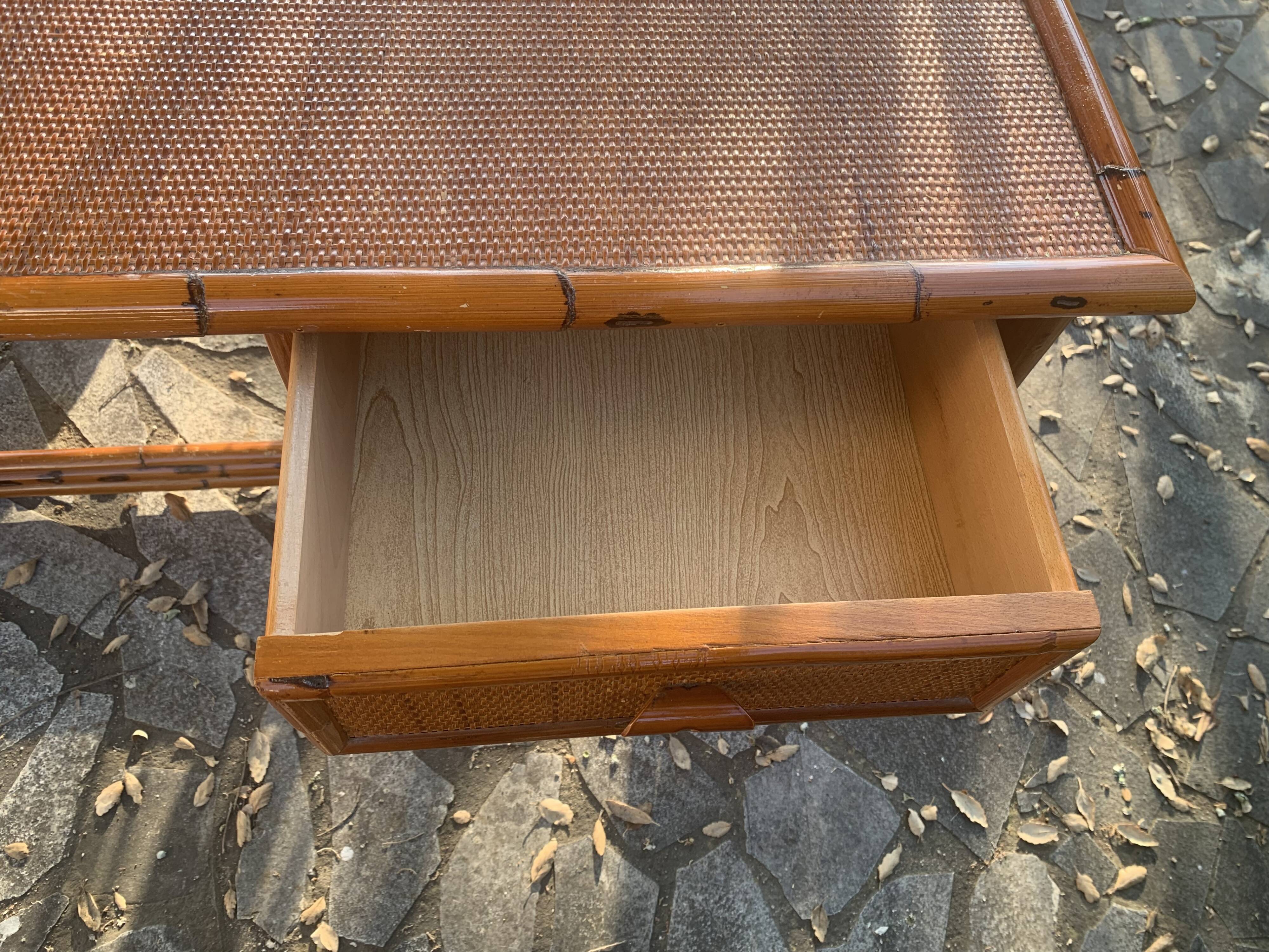 Desk and armchair rattan and vintage bamboo