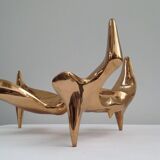 Bronze and glass coffee table with female sculpture by Victor Roman