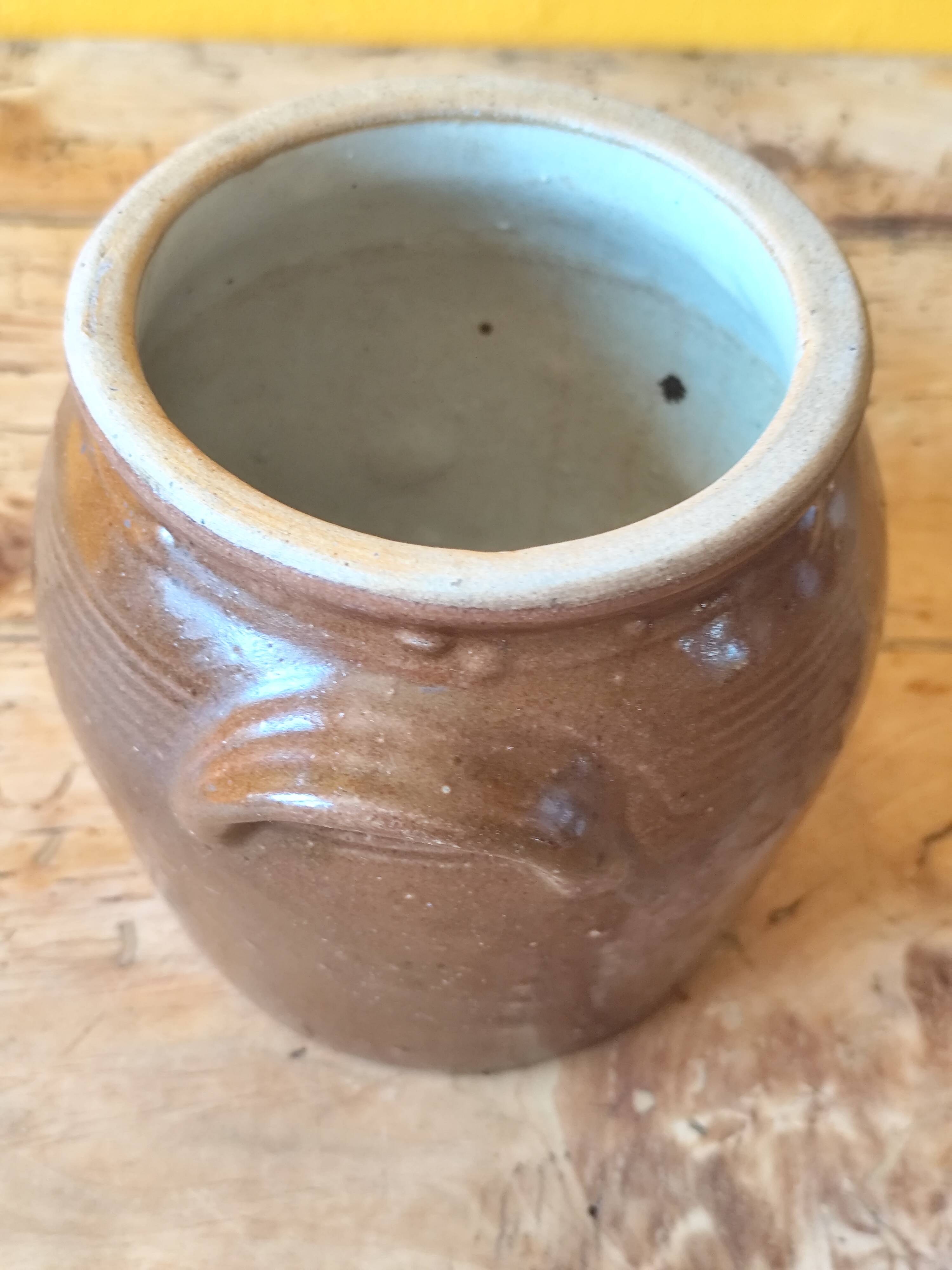 Brown glazed stoneware pot - antique glazed ceramic utensil holder