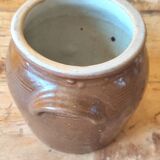 Brown glazed stoneware pot - antique glazed ceramic utensil holder