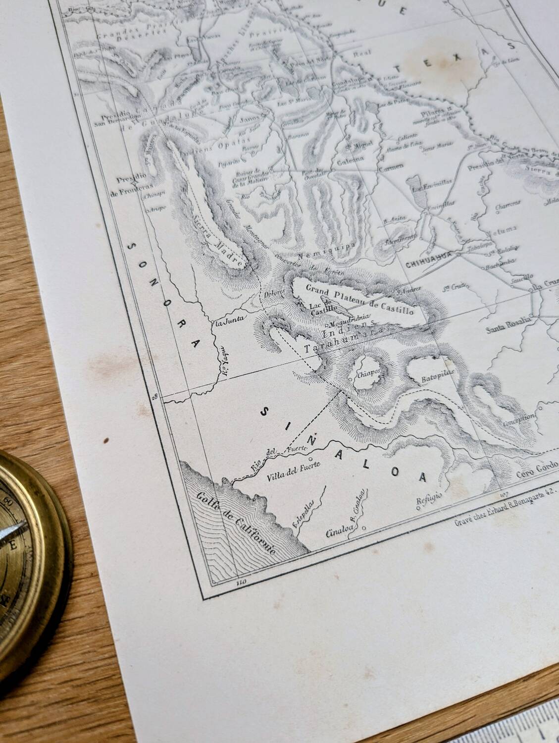 State of Chihuahua, Mexico, printed map from 1861.