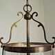 Large Vintage French Brass Cylindrical Glass 3 Light Hanging Hall Lantern