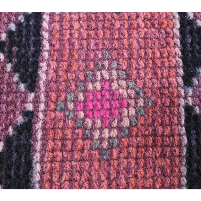 Vintage Pink Geometric Turkish Hand-Knotted Runner 80x337