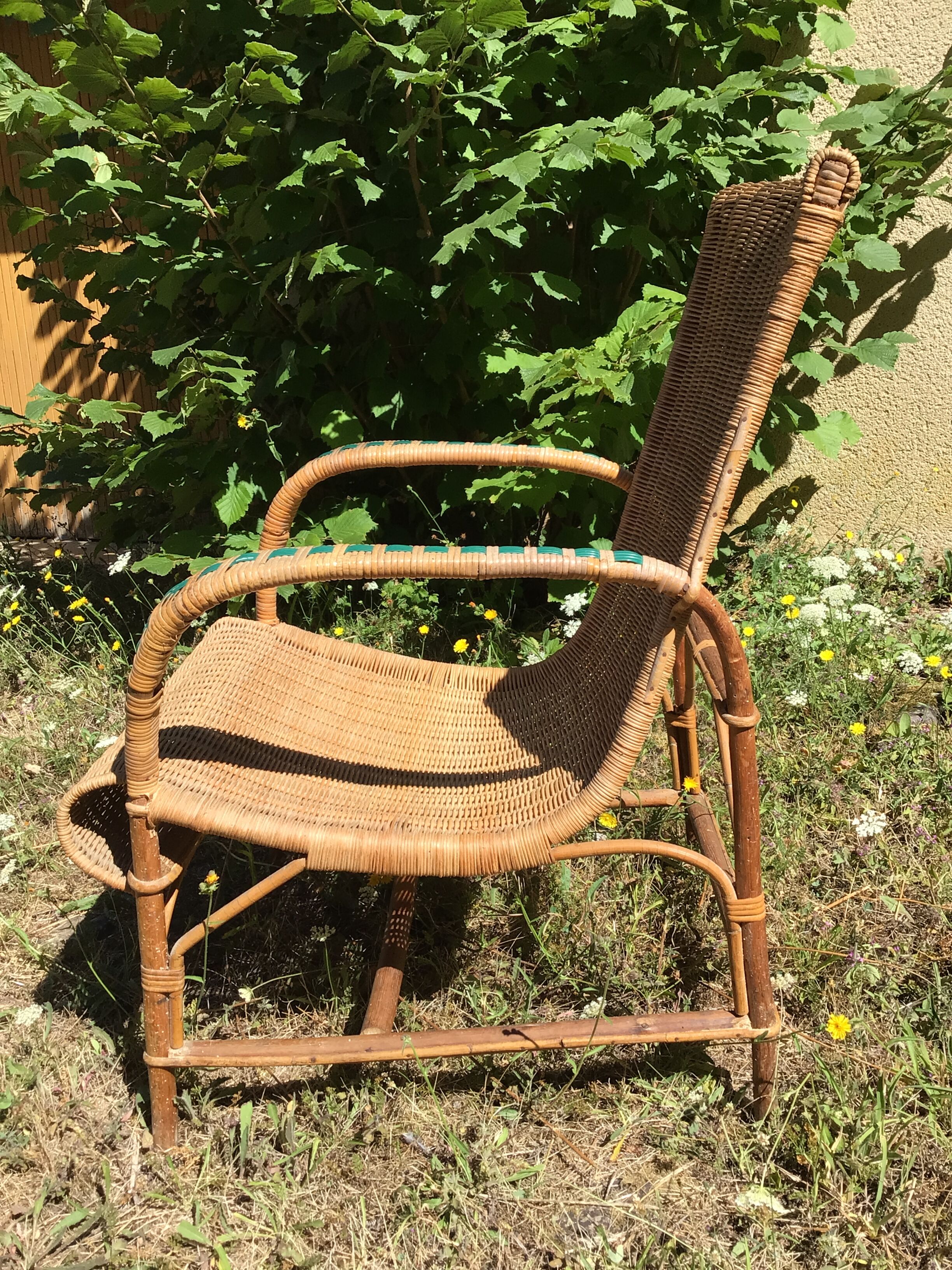Wicker and rattan armchair 60s