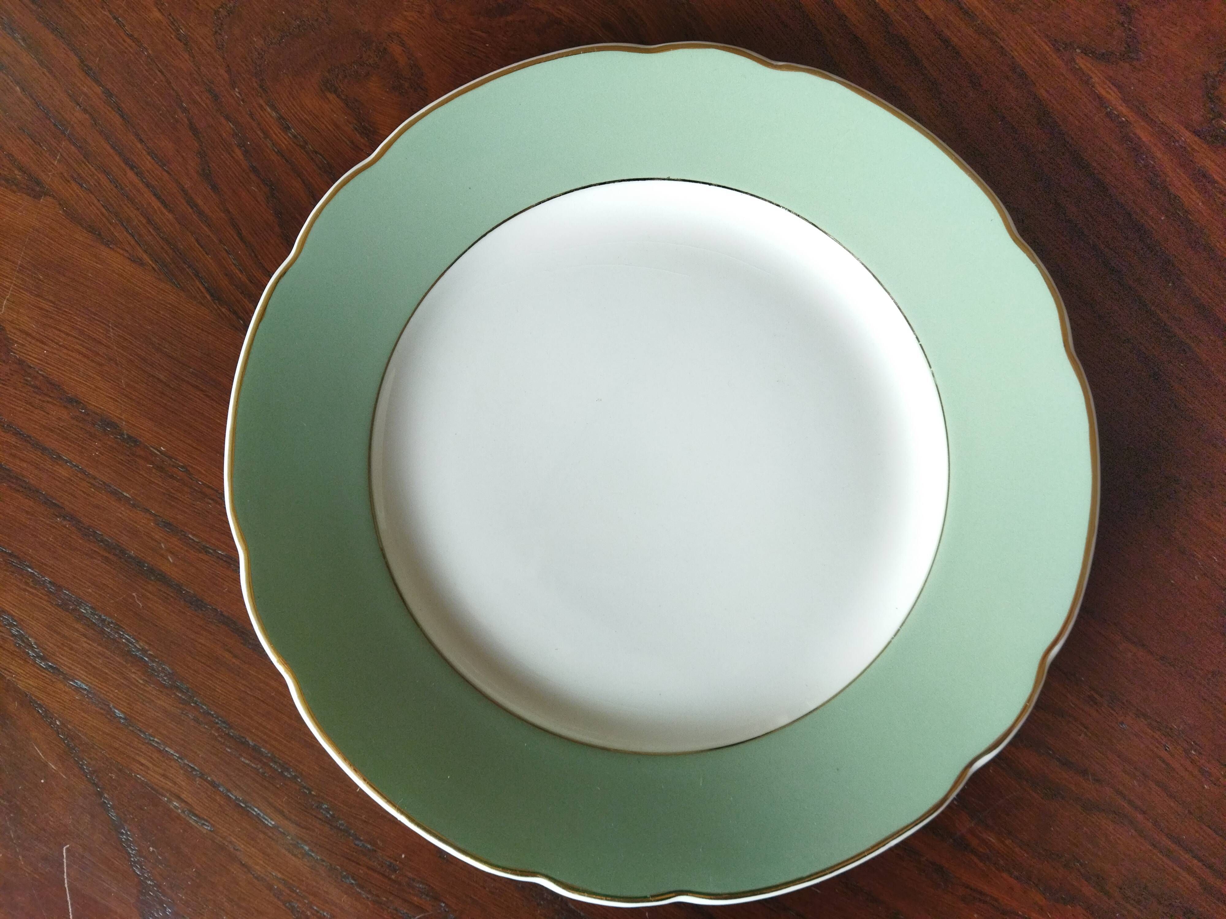 6 flat plates Villeroy & Boch Mettlach celadon green and vintage gold 1960s