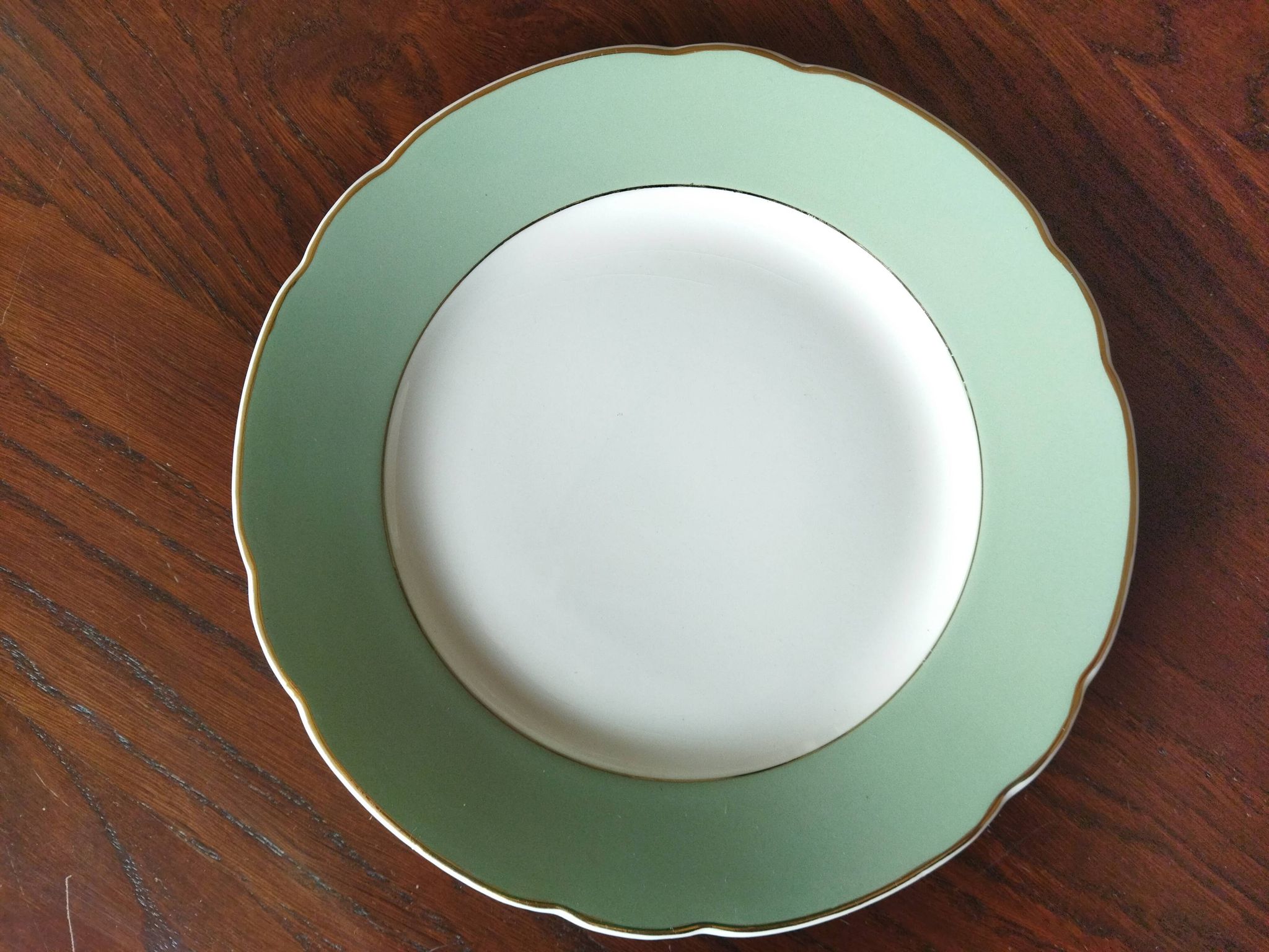6 flat plates Villeroy & Boch Mettlach celadon green and vintage gold 1960s