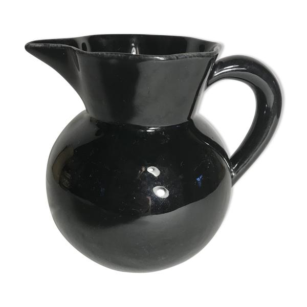 Ancien pichet en céramique émaillée noire, années 70