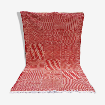 Tapis berbère marocain rouge patchwork tissé à la main en laine pour décoration, 300x200 cm