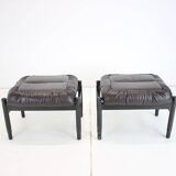 Set de 2 tabourets en cuir et bois - Stilla Lux, Tchécoslovaquie