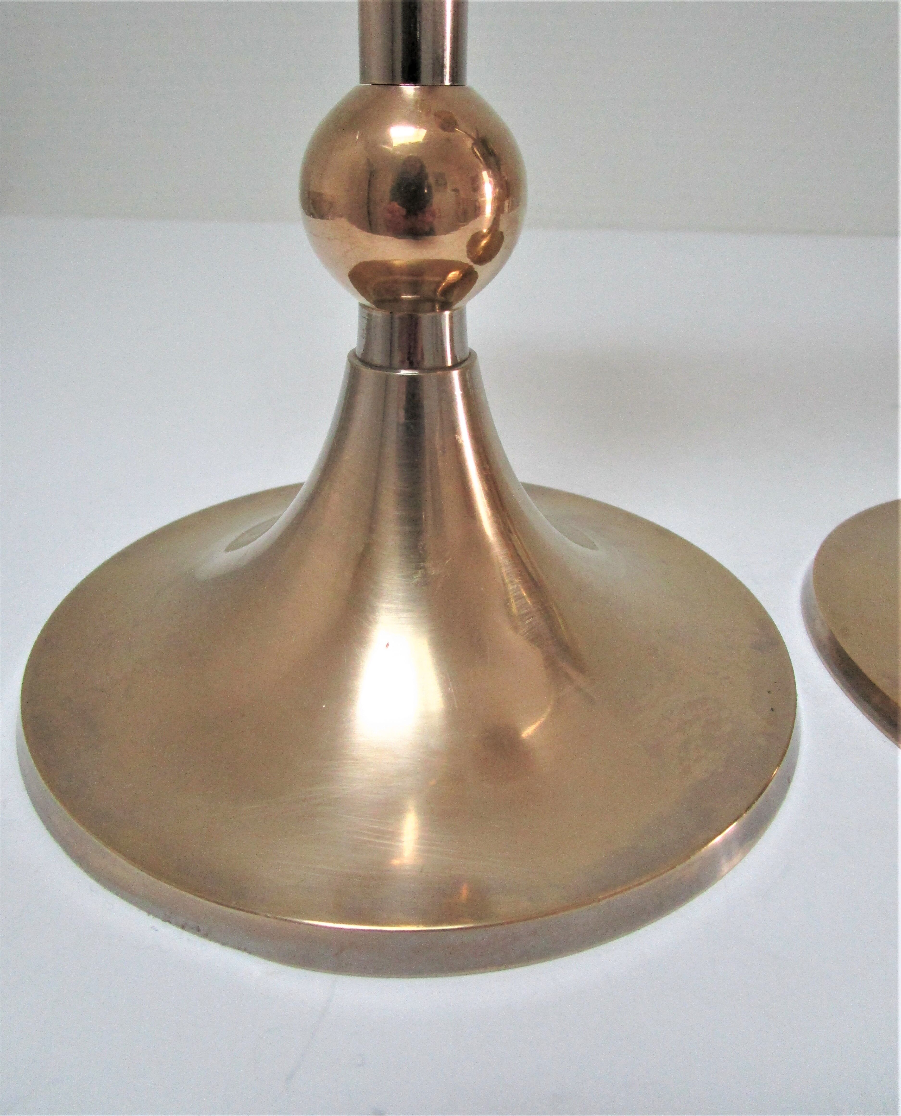 Pair of Scandinavian candlesticks brass vintage steel